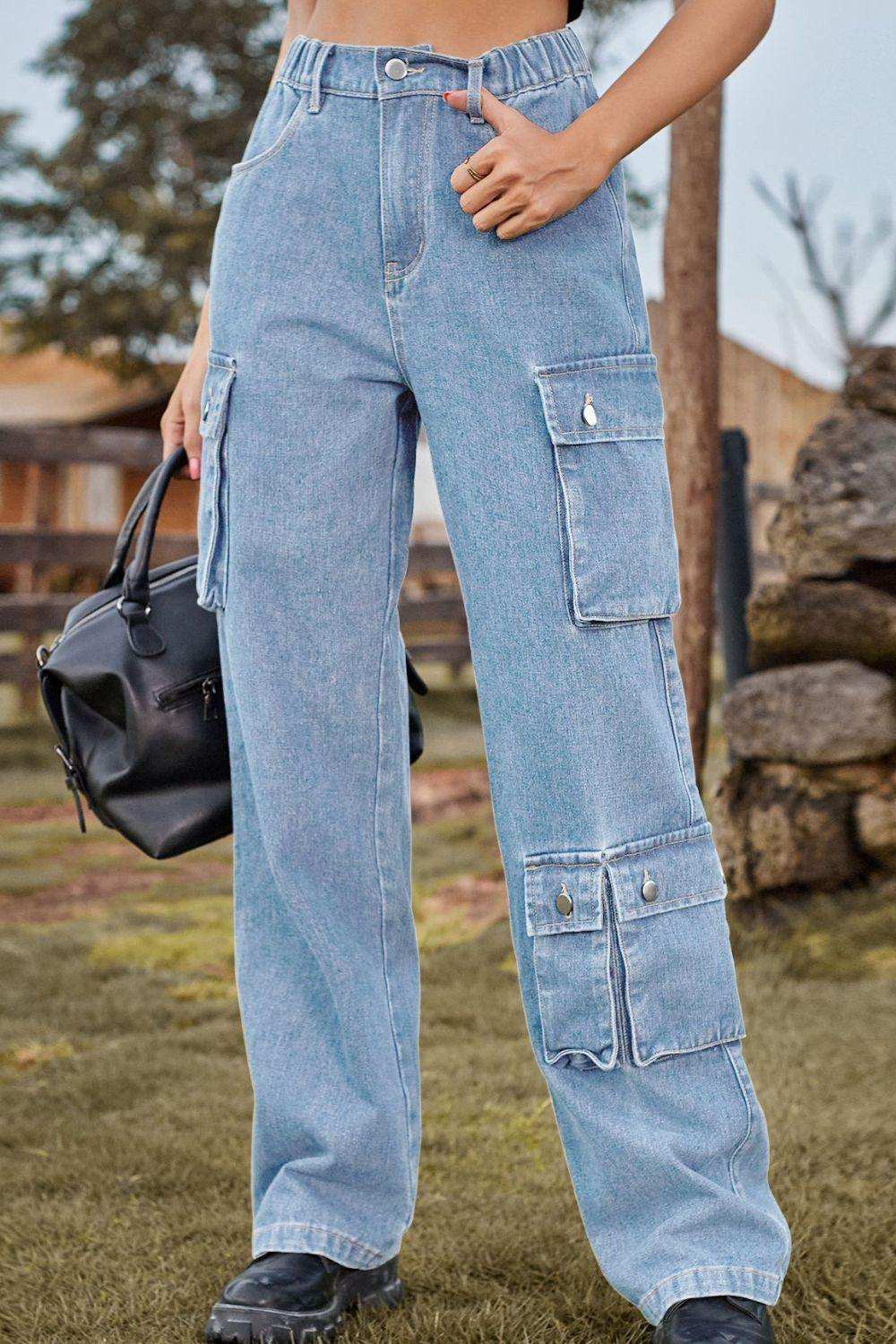 Loose Fit Long Jeans with Pockets - Trendsi - Flyclothing LLC