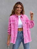 Distressed Drop Shoulder Denim Jacket - Trendsi