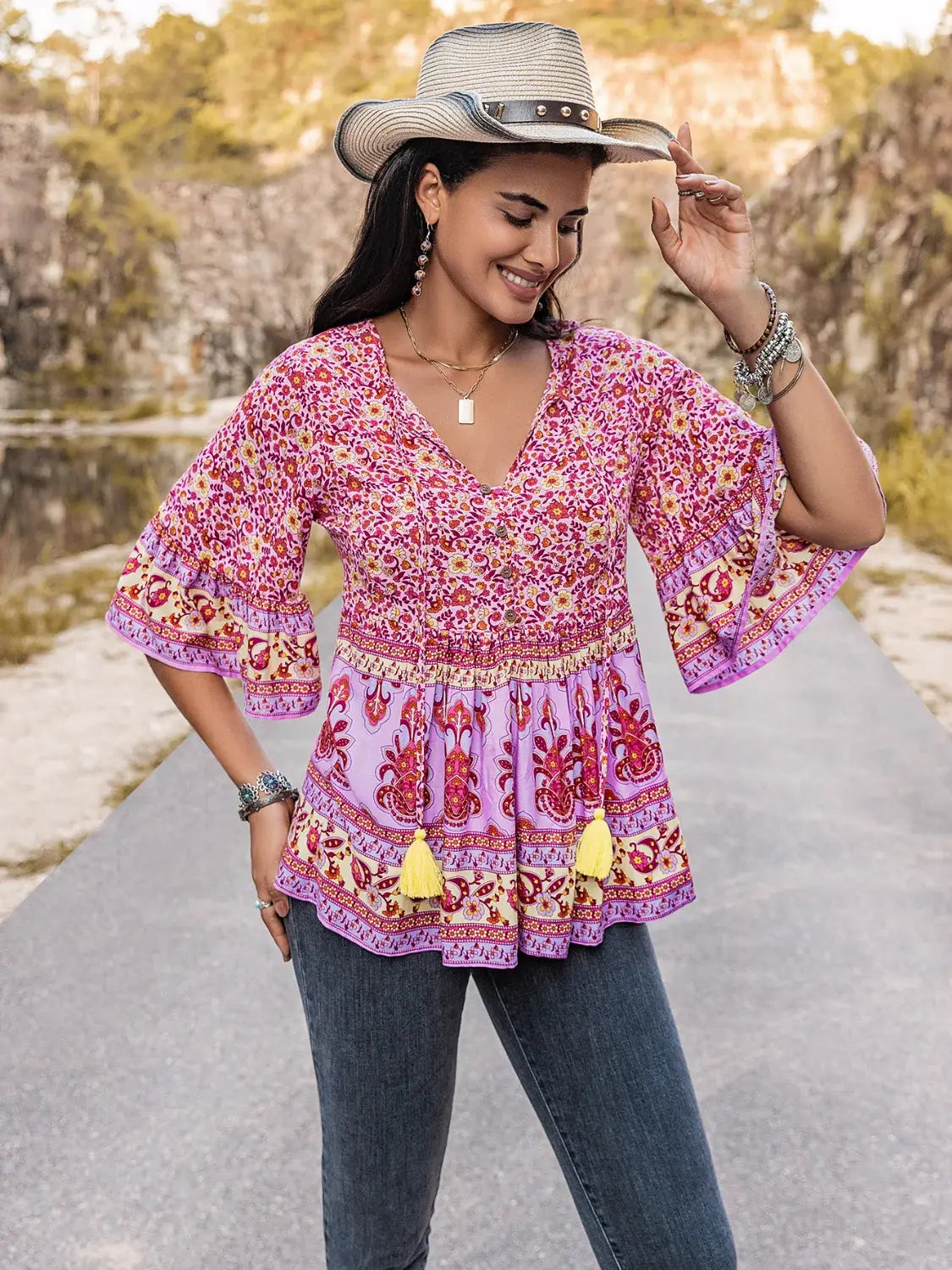 Tie Neck Babydoll Top - Trendsi - Flyclothing LLC