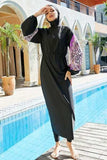 Cap, Drawstring Printed Long Sleeve Dress and Pants Swim Set - Trendsi - Flyclothing LLC