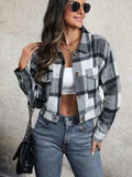 Plaid Button Up Drop Shoulder Cropped Jacket - Trendsi - Flyclothing LLC