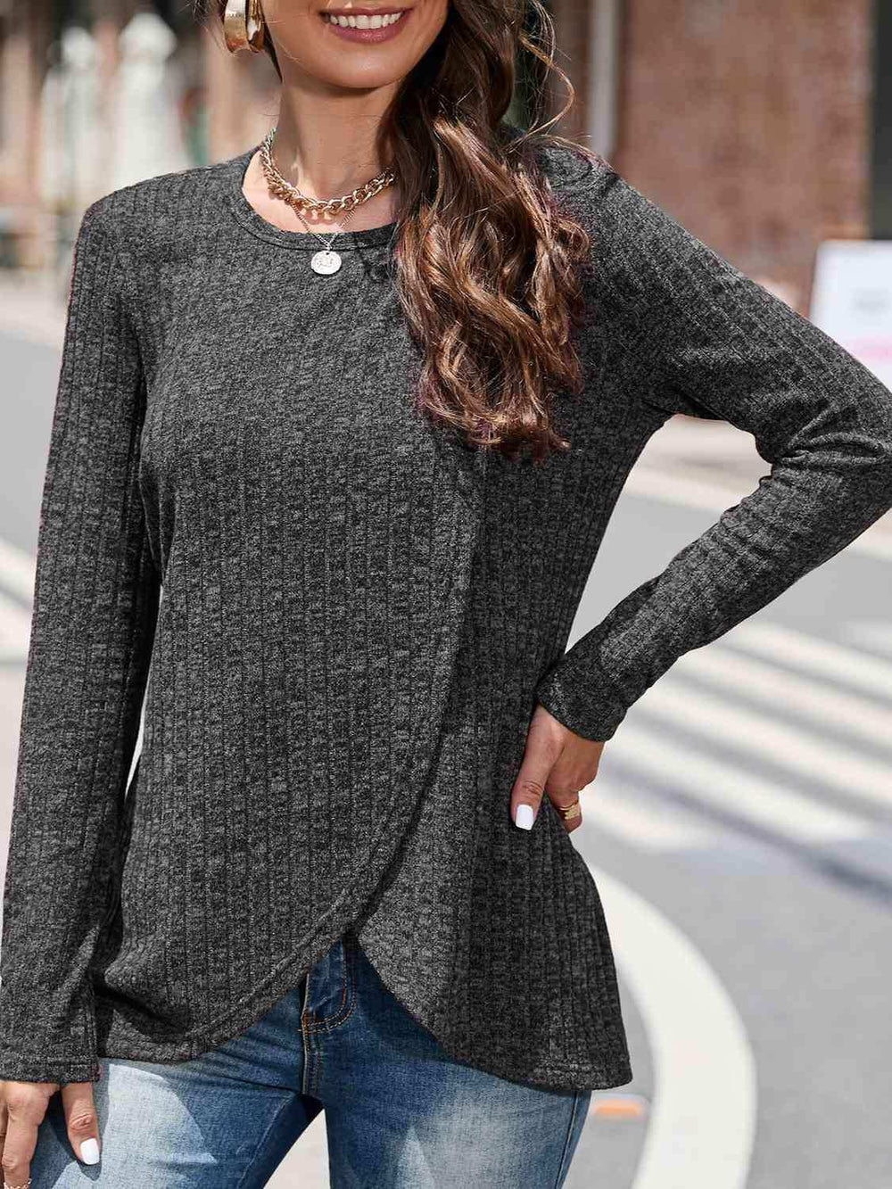 Round Neck Long Sleeve T-Shirt - Trendsi - Flyclothing LLC