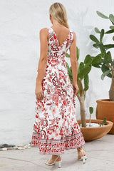 Printed V-Neck Wide Strap Dress - Trendsi