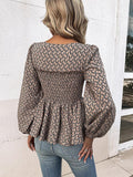Printed Square Neck Long Sleeve Blouse - Trendsi