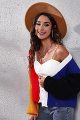 Color Block Ribbed Long Sleeve Cardigan - Trendsi