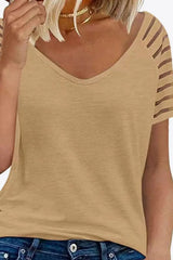 V-Neck Raglan Sleeve Tee - Trendsi - Flyclothing LLC