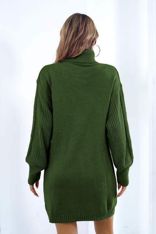 Openwork Turtleneck Long Sleeve Sweater Dress - Trendsi - Flyclothing LLC