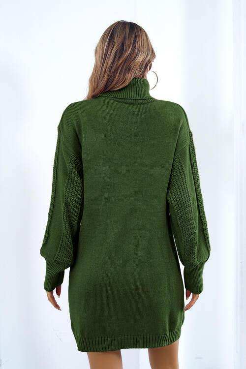 Openwork Turtleneck Long Sleeve Sweater Dress - Trendsi - Flyclothing LLC