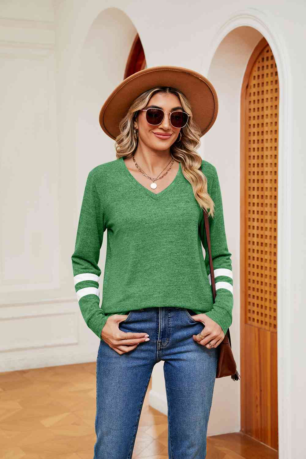 V-Neck Long Sleeve T-Shirt - Trendsi - Flyclothing LLC