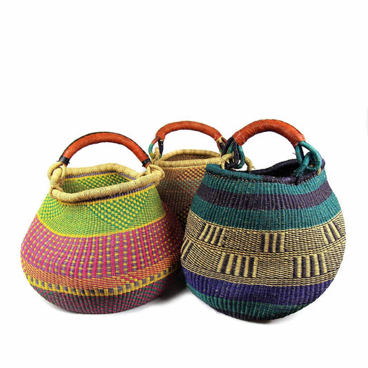 Bolga Pot Design Market Basket, Mixed Colors - Gitzell