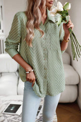 Collared Neck Long Sleeve Pocketed Shirt - Trendsi - Flyclothing LLC