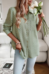 Collared Neck Long Sleeve Pocketed Shirt - Trendsi