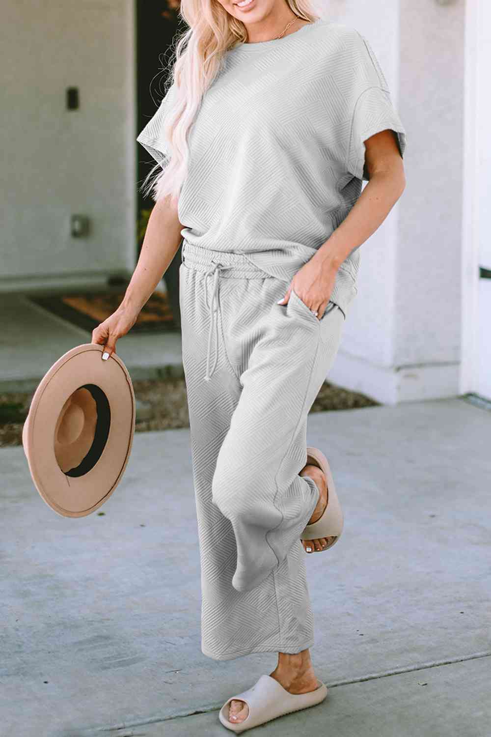 Short Sleeve Top and Pants Set - Trendsi - Flyclothing LLC