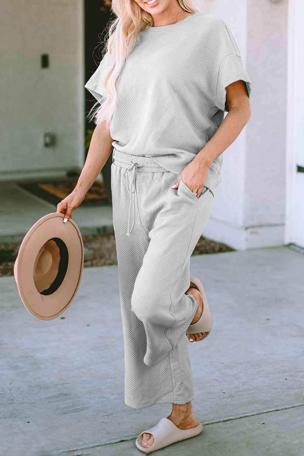 Short Sleeve Top and Pants Set - Trendsi - Flyclothing LLC