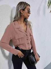 Collared Neck Button Down Shirt - Trendsi