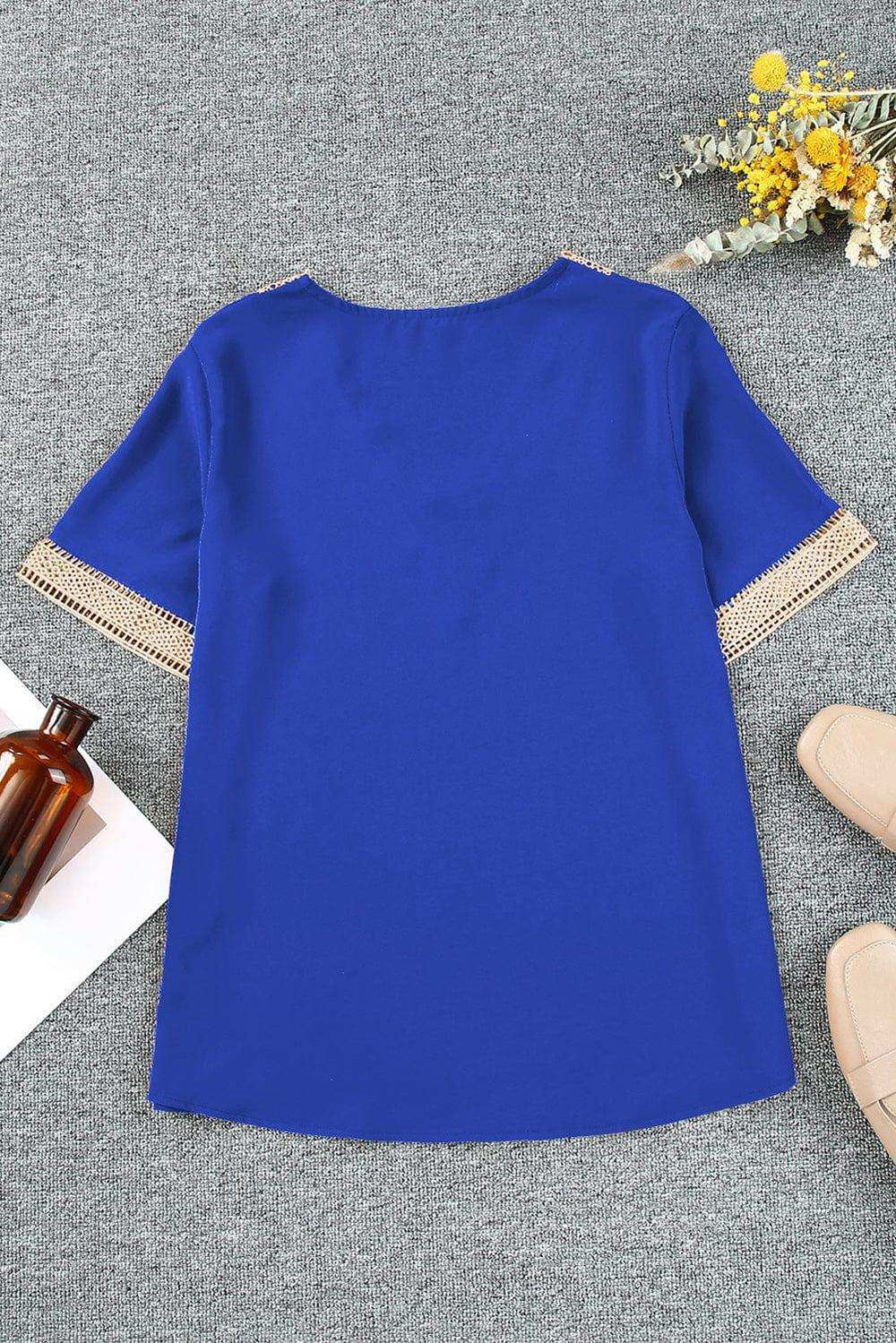 Contrast V-Neck Blouse - Trendsi - Flyclothing LLC