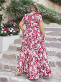 Plus Size Slit Printed V-Neck Maxi Dress - Trendsi