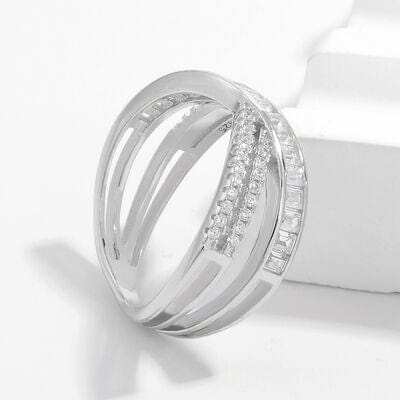 X Shape Inlaid Zircon 925 Sterling Silver Ring - Trendsi - Flyclothing LLC