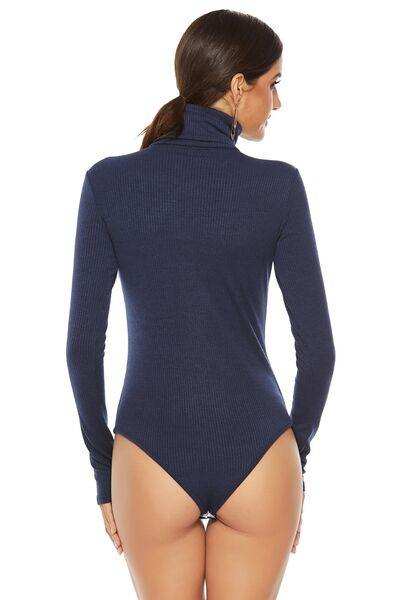 Ribbed Turtleneck Long Sleeve Bodysuit - Trendsi - Flyclothing LLC