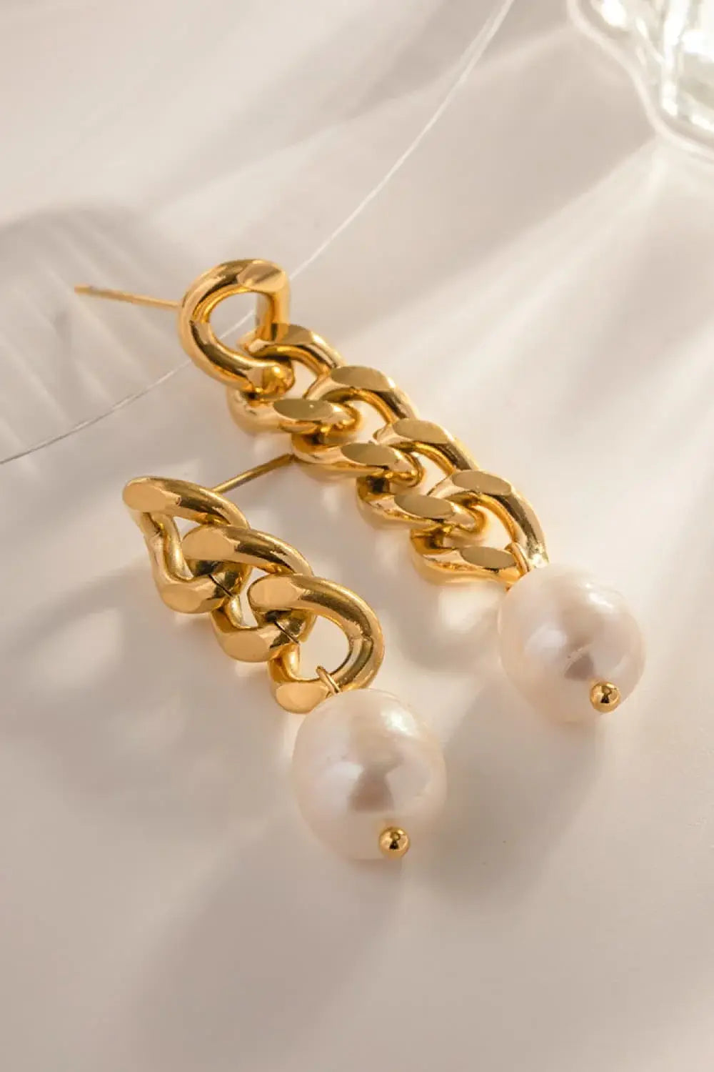 Stainless Steel Pearl Asymmetrical Earrings - Trendsi - Flyclothing LLC
