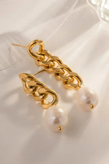 Stainless Steel Pearl Asymmetrical Earrings - Trendsi - Flyclothing LLC
