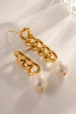 Stainless Steel Pearl Asymmetrical Earrings - Trendsi - Flyclothing LLC