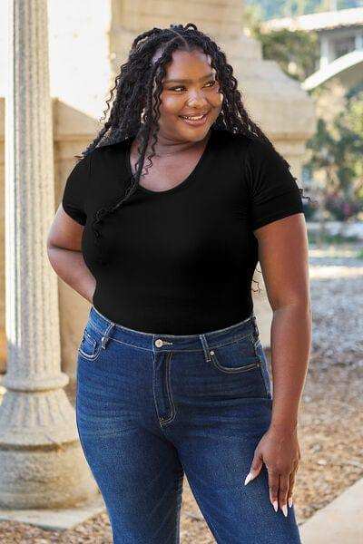Basic Bae Full Size Round Neck Short Sleeve Bodysuit - Trendsi - Flyclothing LLC