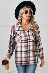 Collared Plaid Shacket - Trendsi