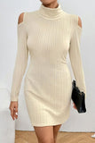 Ribbed Turtleneck Cold Shoulder Long Sleeve Mini Dress - Trendsi