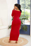 Round Neck Long Sleeve Maxi Wrap Dress - Trendsi - Flyclothing LLC