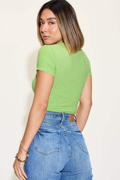 Basic Bae Full Size Ribbed Round Neck Short Sleeve T-Shirt - Trendsi - Flyclothing LLC