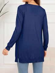 Button Down Slit Longline Cardigan - Trendsi