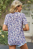 Floral V-Neck Short Sleeve T-Shirt - Trendsi - Flyclothing LLC