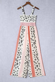 Leopard Color Block Smocked Jumpsuit - Trendsi - Flyclothing LLC