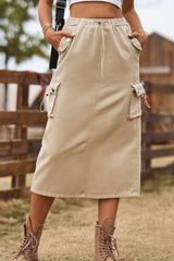 Drawstring Waist Slit Denim Skirt - Trendsi - Flyclothing LLC