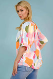 Printed Notched Neck Half Sleeve Blouse - Trendsi - Flyclothing LLC
