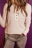 Buttoned Notched Neck Long Sleeve Top - Trendsi - Flyclothing LLC