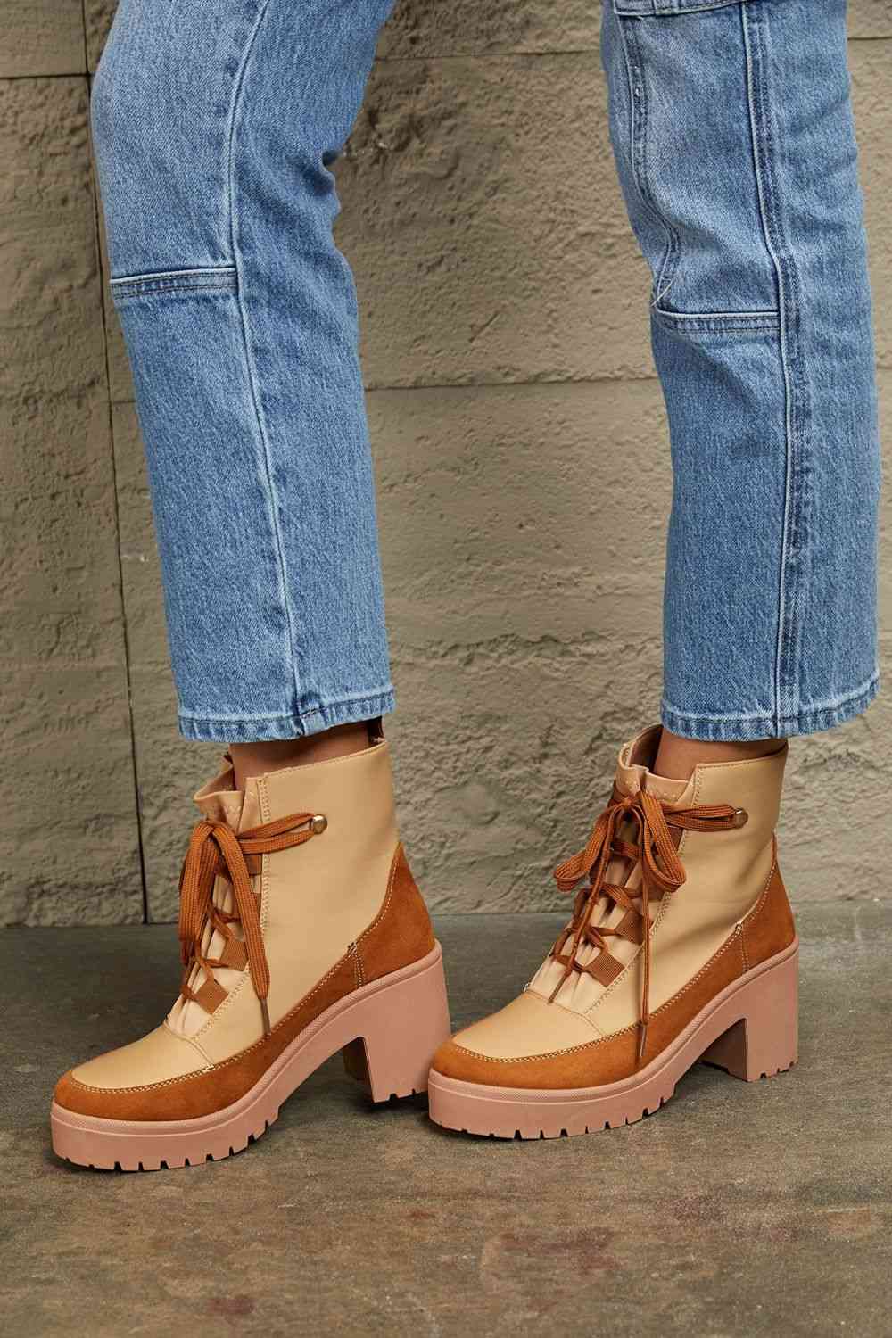 East Lion Corp Lace Up Lug Booties - Trendsi - Flyclothing LLC