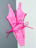 Lace-Up Deep V Sleeveless One-Piece Swimsuit - Trendsi