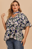 Plus Size Floral Flutter Sleeve Cutout Blouse - Trendsi