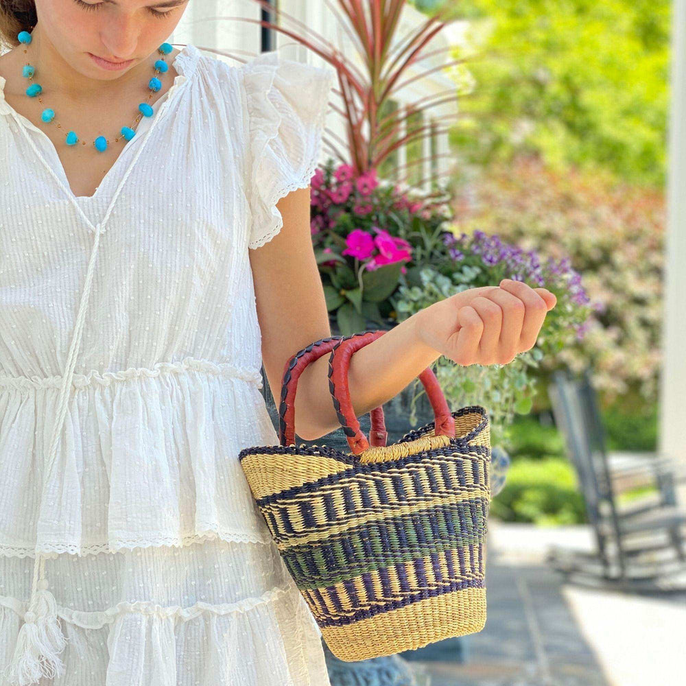 Bolga Tote, Neutrals with Leather Handle - 14-inch - Gitzell - Flyclothing LLC