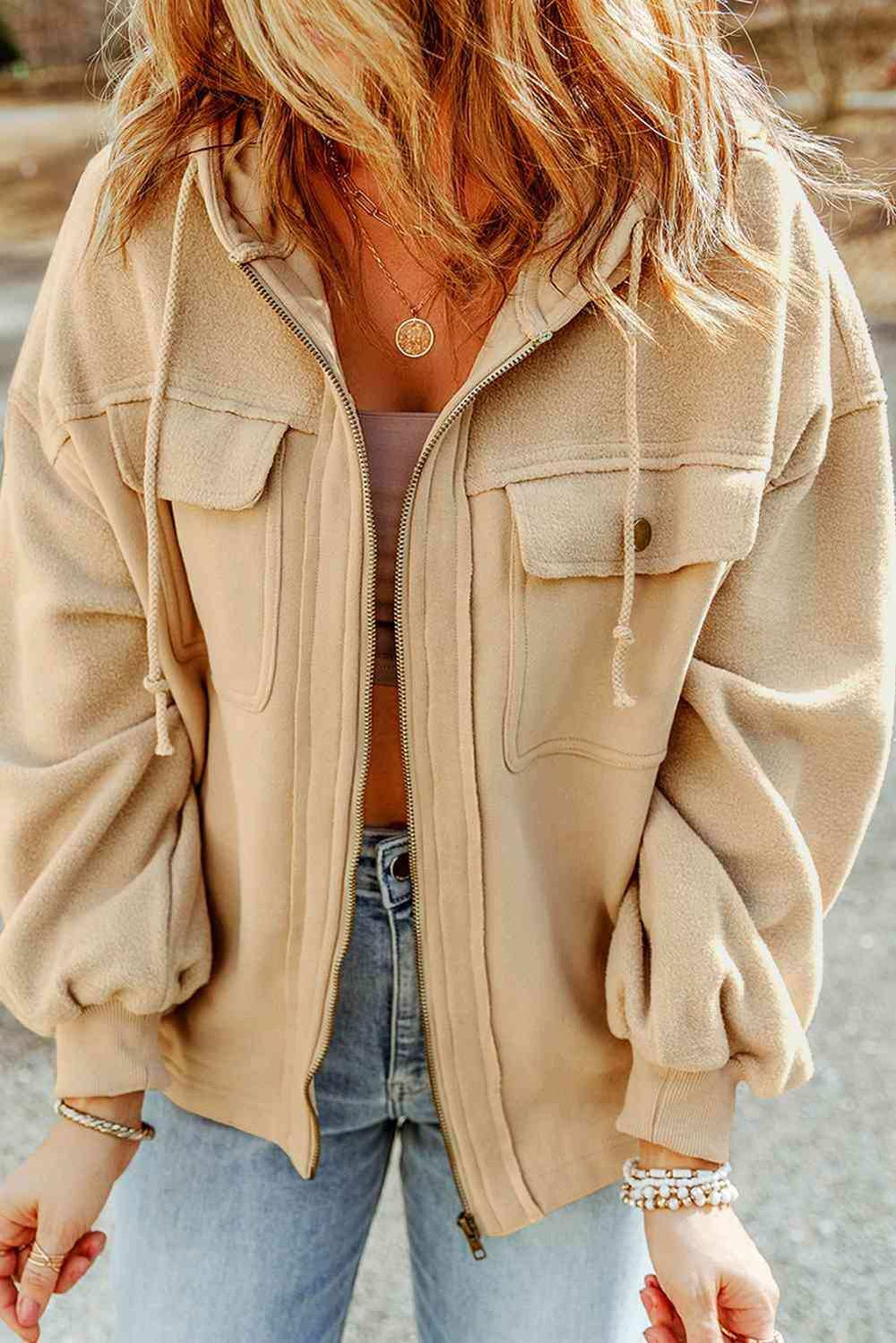 Zip-Up Drawstring Hooded Jacket - Trendsi - Flyclothing LLC