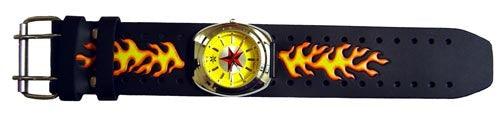 Leather Yellow Flames Watch (Yellow Face) - Flyclothing LLC