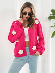 Floral Open Front Long Sleeve Cardigan - Trendsi