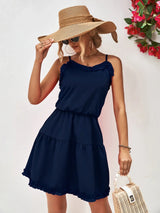 Frill Trim Spaghetti Strap Mini Dress - Trendsi - Flyclothing LLC