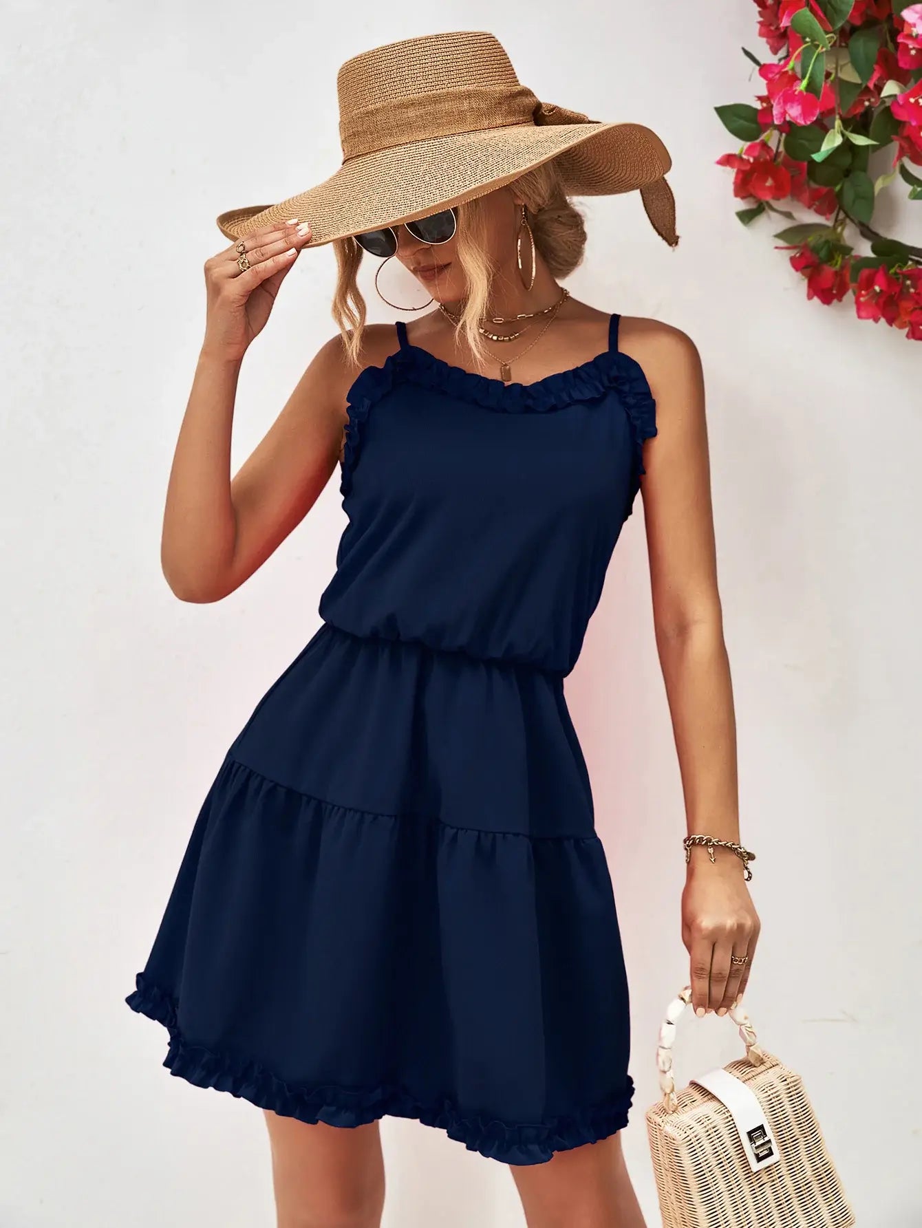 Frill Trim Spaghetti Strap Mini Dress - Trendsi - Flyclothing LLC