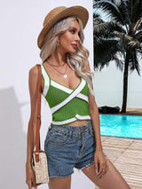 Contrast Crisscross Knit Tank - Trendsi - Flyclothing LLC