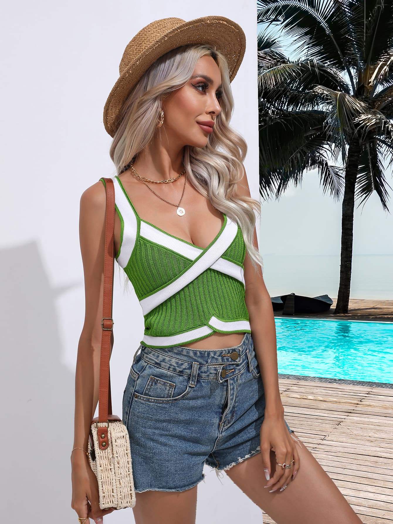 Contrast Crisscross Knit Tank - Trendsi - Flyclothing LLC