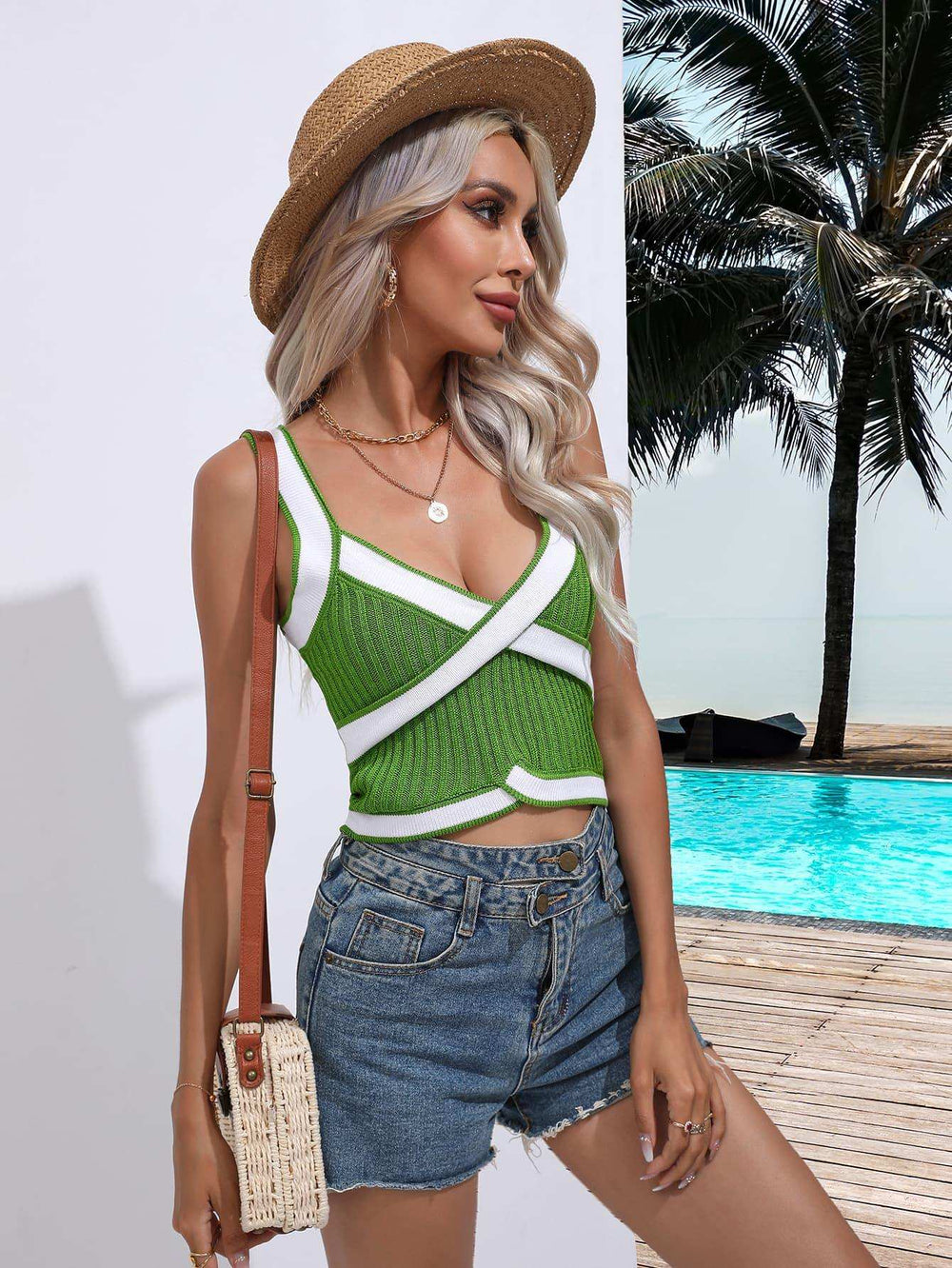 Contrast Crisscross Knit Tank - Trendsi - Flyclothing LLC
