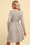 Long Sleeve Tie Waist Ruffle Hem Dress - Trendsi - Flyclothing LLC